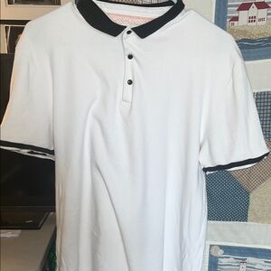 Preowned Chapter White Polo with Black Collar and Sleeve Trim Size Medium .